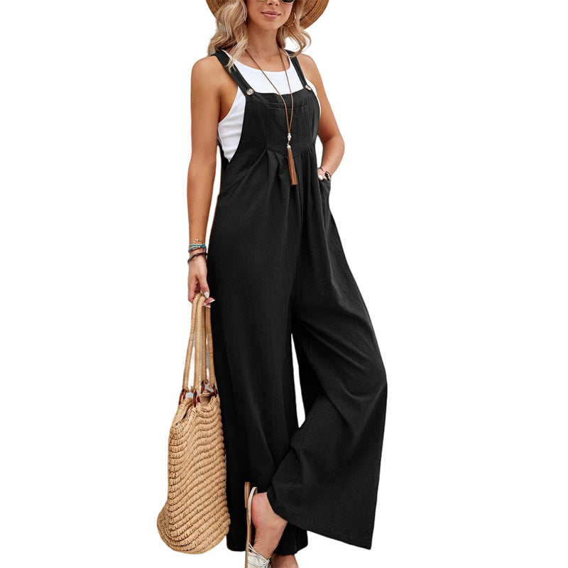 Women's Clothes Solid Color Casual Suspender Trousers Overall