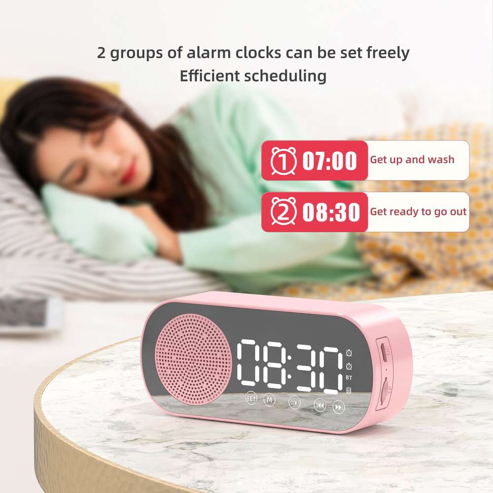 BT Music Alarm Clock Mirror with FM Radio and Phone Stand - Minihomy