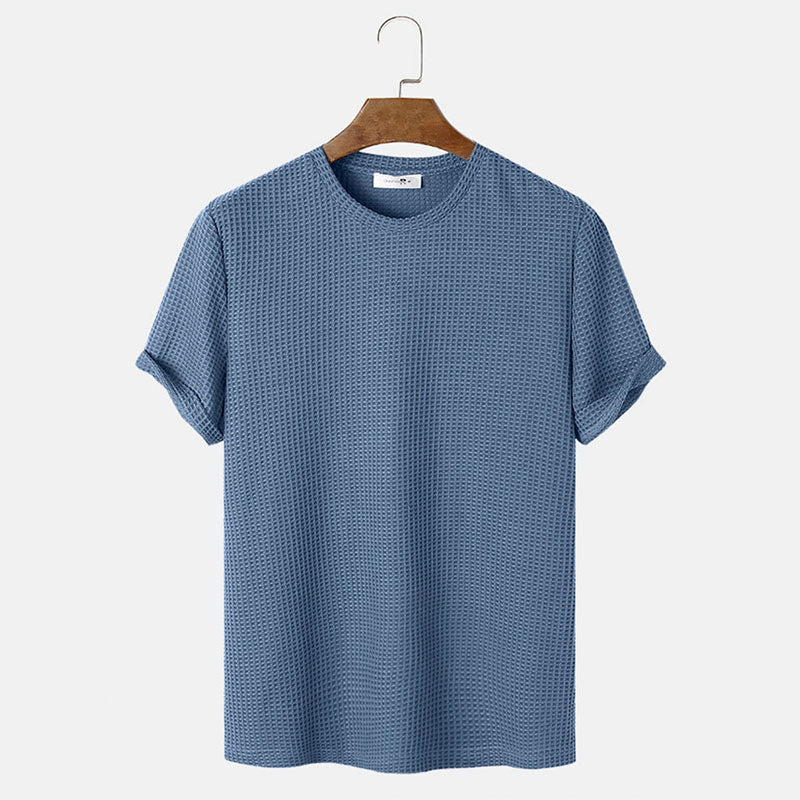 Men Summer Solid Color Round Neck Basic T-Shirts - Minihomy