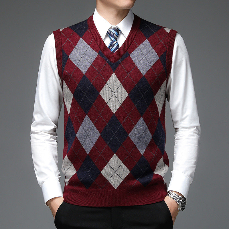 Men's Autumn And Winter V-neck Sleeveless Knit With Wool Vest