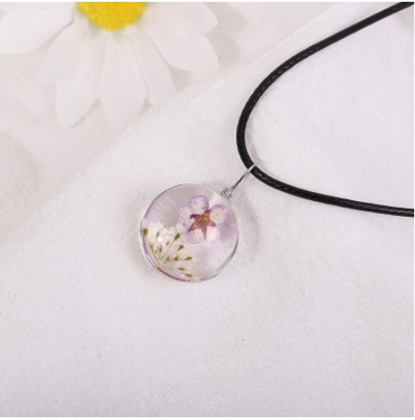 Dried Flower Starry Time Gemstone Necklace - Glass Bead Elegance - Minihomy