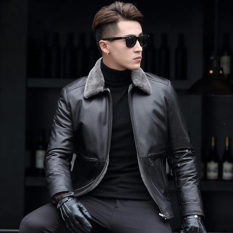 Male Short Chic Motorcycle Jacket - Thickened Coat