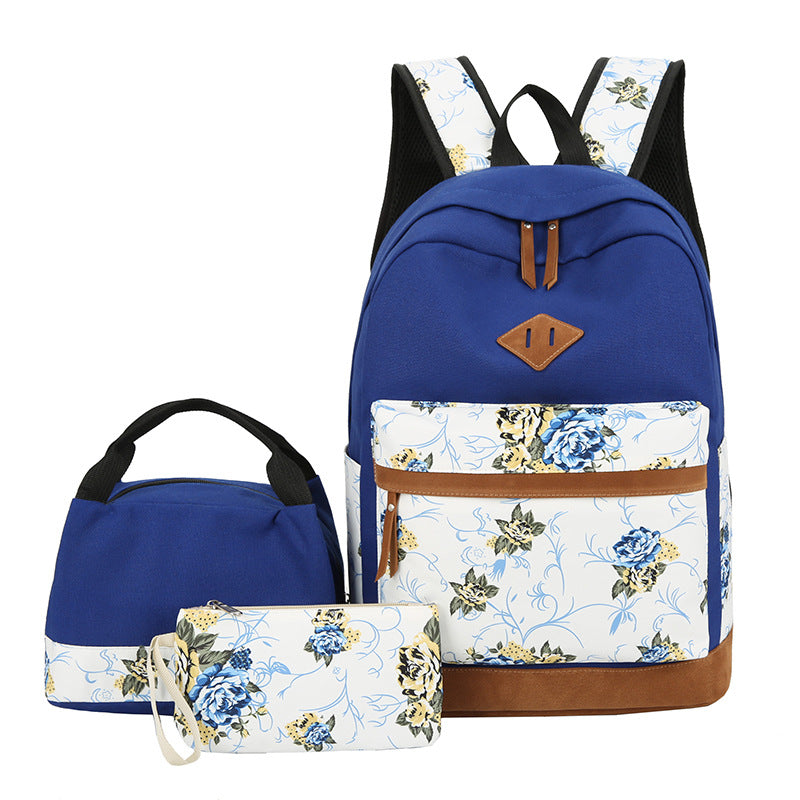 Floral Bags 3pcs Schoolbag Backpack Lunch Bag And Wallets: Your Stylish Companion for Every Adventure