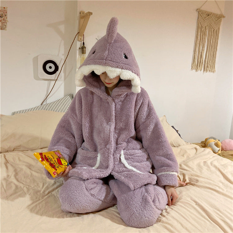 Autumn And Winter Cute Hooded Home Cute Pajamas Sets - Minihomy