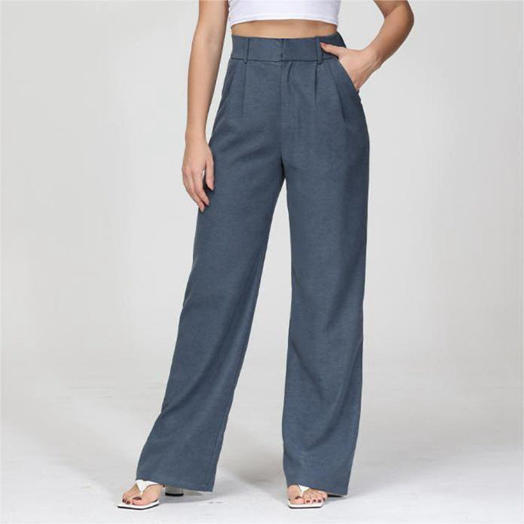 High Waist Straight Trousers With Pockets Wide Leg Casual Suit Pants For Women