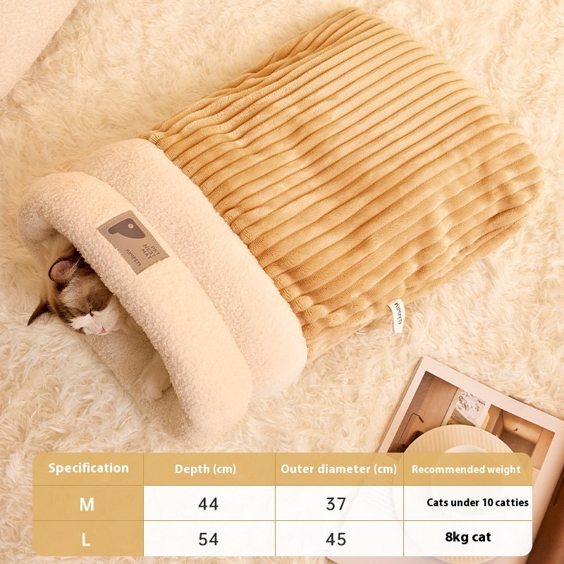 Pet Sleeping Bag Winter Warm Soft Plush Semi Enclosed Cat Nest Sleeping Bag Home Cat And Dog Comfortable Bed Accessories