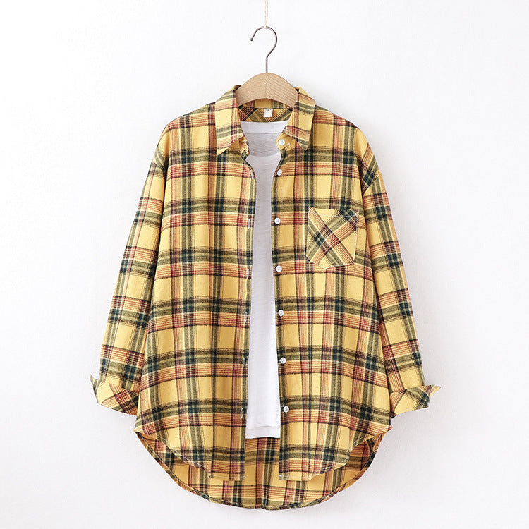 Plaid Shirt Women Loose Long Sleeve Blouses Cotton Flannel Casual Shirt Women