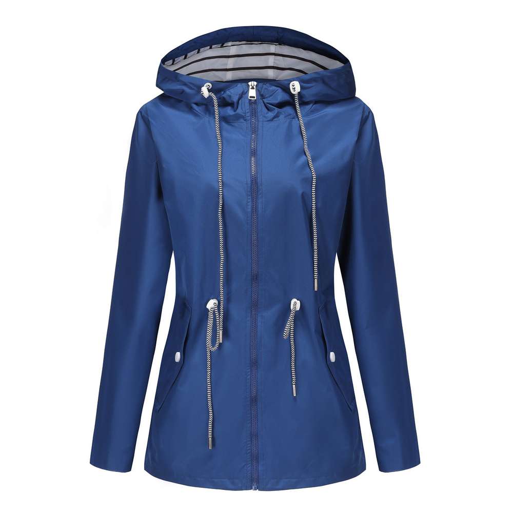 Long Sleeved Splashproof Mid Length Windbreaker For Women's Hooded Raincoat - Minihomy