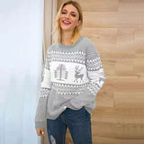 Christmas Sweater Cute Elk Geometric Print Knitted Sweater Women Winter Tops Clothes