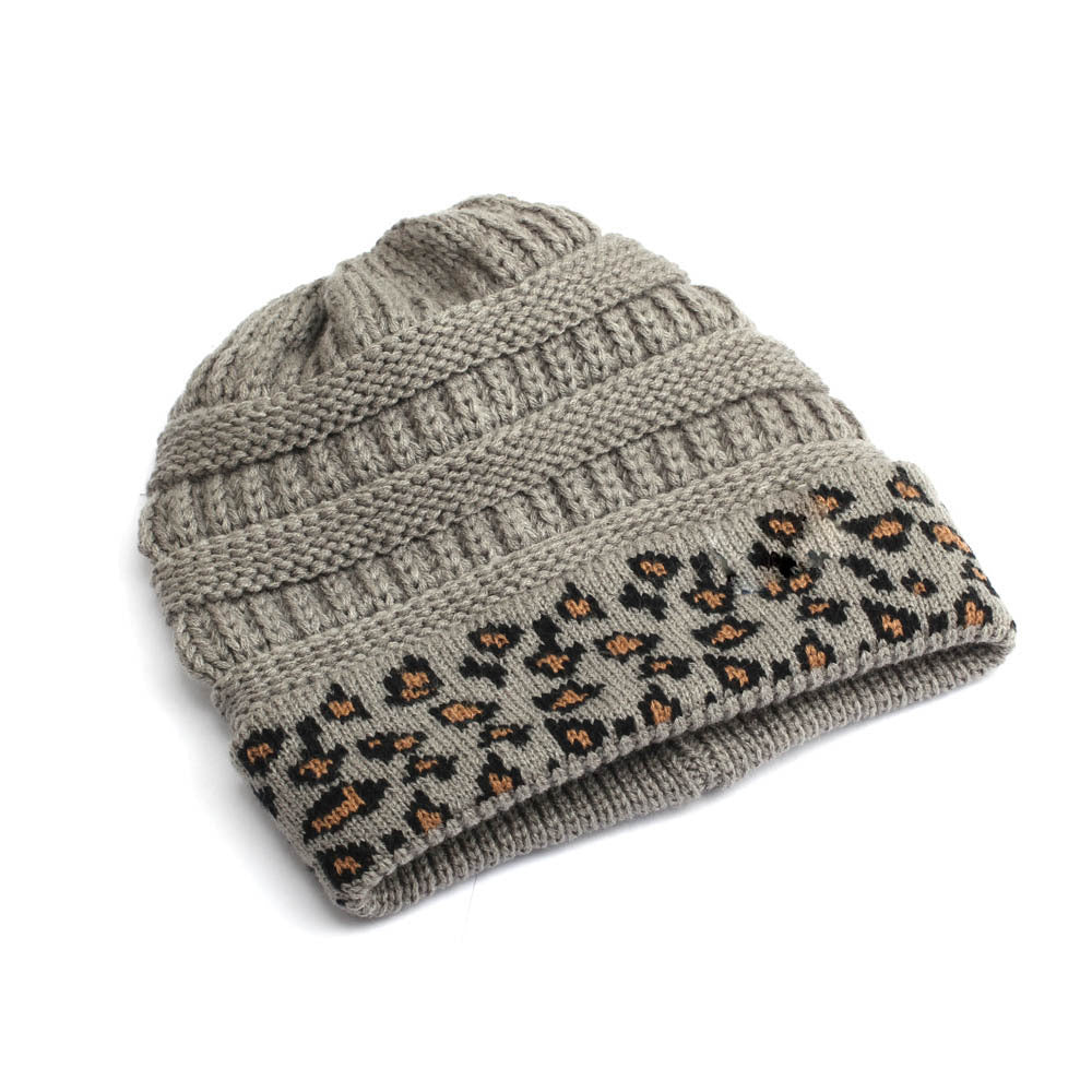 Beanie Women's Warm Leopard Print Knitted Hat Winter