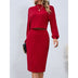 Long Sleeve Top Solid Color Hip Skirt Two Pieces - Minihomy