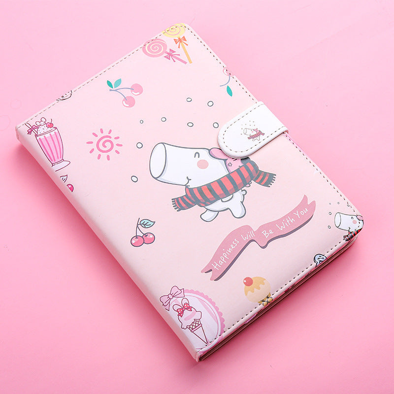 Cute Magnetic Buckle Notebook - Small White Bear & Hippo Design - Portable Journal for Girls - Minihomy