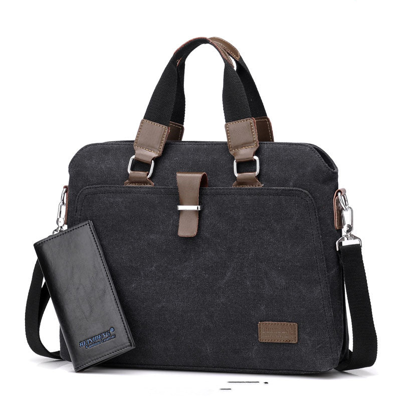 Men's Business Casual Oxford Cloth Handheld One Shoulder Canvas Briefcase - Minihomy