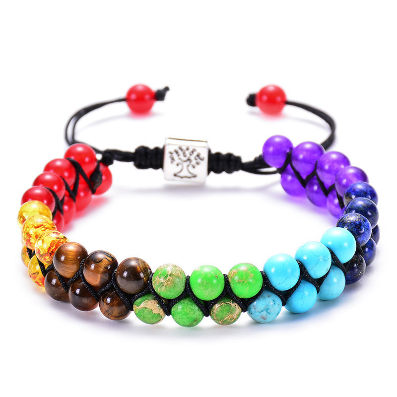 7 Chakra Healing Crystal Bracelet - Double Layer Gemstone Beads for Anxiety & Meditation - Minihomy