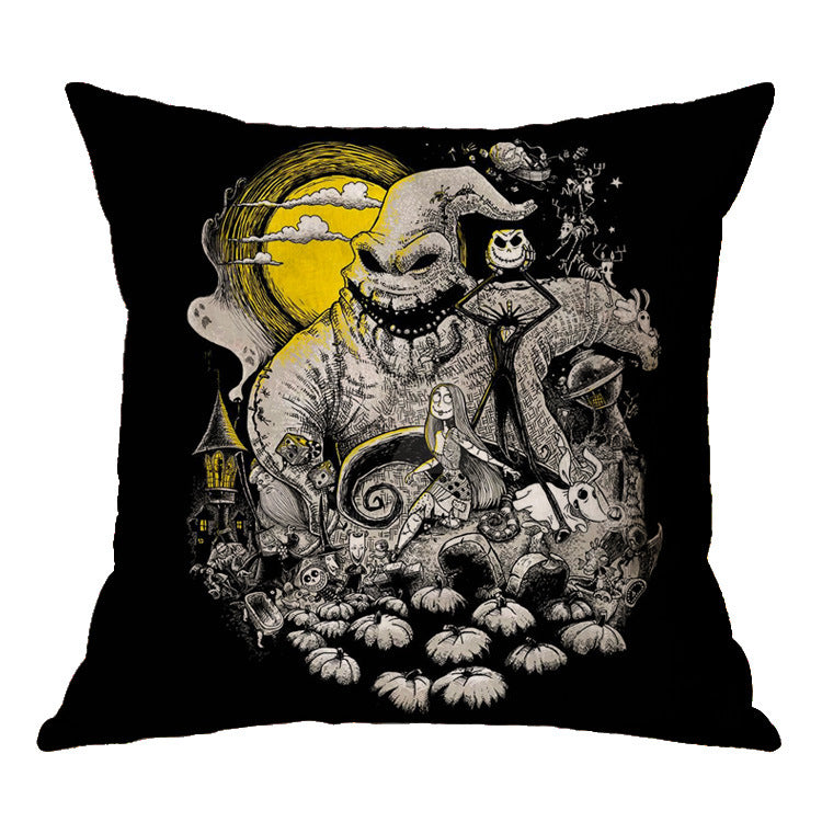 Linen Skull Halloween Pillow Cover