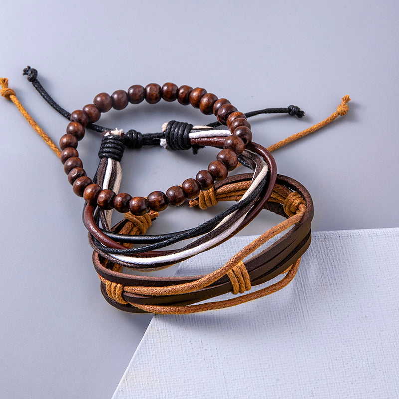 Vintage Multilayer Adjustable Bracelets For Women Men Wooden Beaded Bracelet