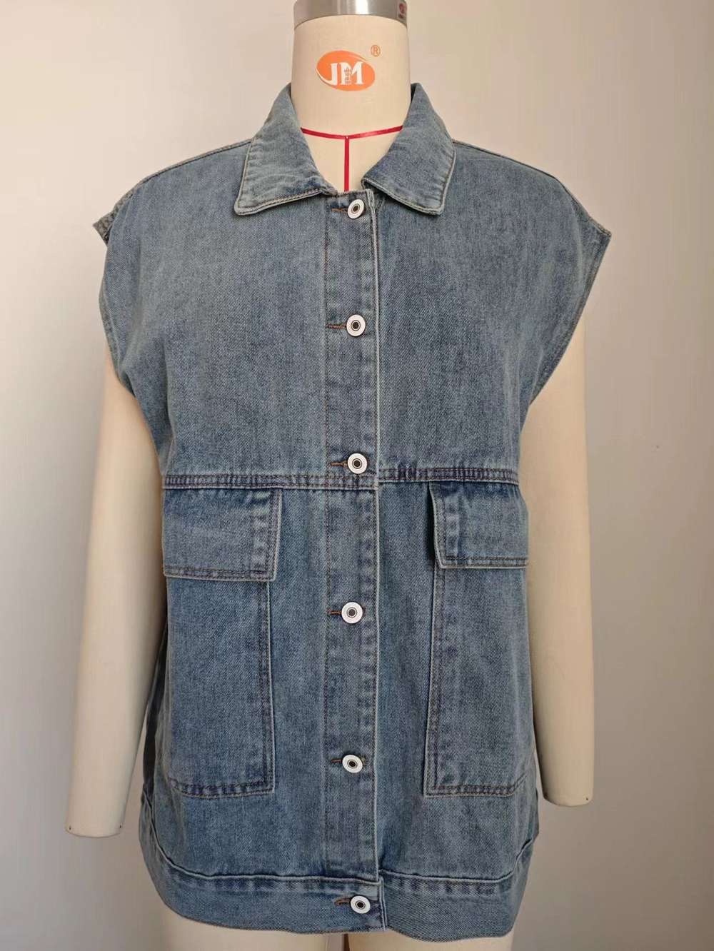 Denim Vest With Big Pockets Sleeveless Outwear Vest Women's Clothing - Minihomy