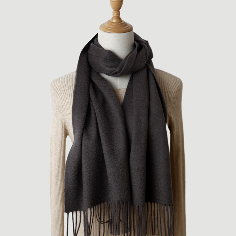 Solid Color Autumn And Winter Tassel Pure Cashmere Scarf For Women