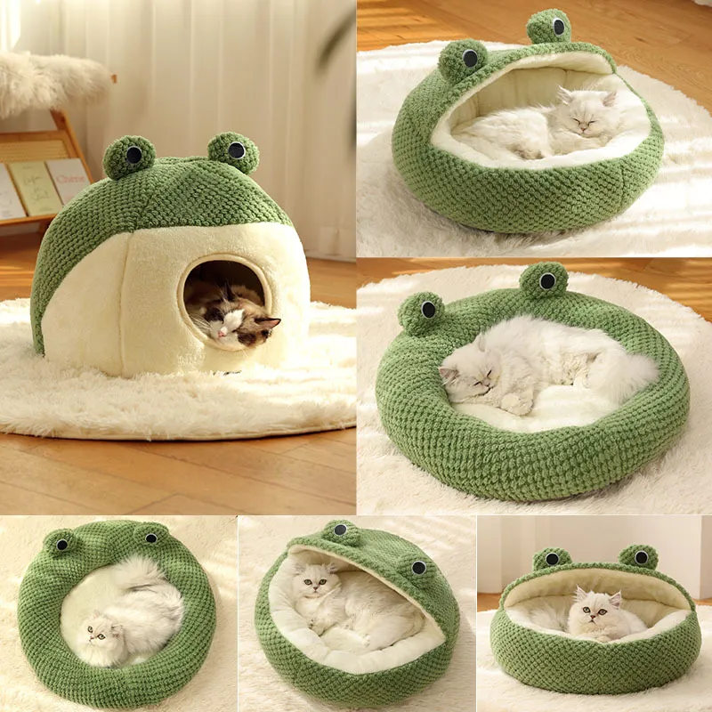 Pet Cat Dog Nest Little Frog Series Warm Plush Mat Autumn Winter Pet House