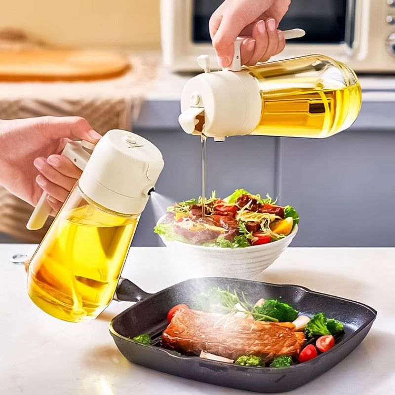 2-in-1 Glass Oil & Vinegar Sprayer Dispenser - 470ML for Cooking, BBQ, Air Fryer - Minihomy