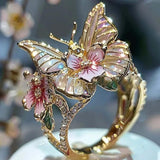 Gold Plated Butterfly Flower Crystal Ring for Women - Elegant Aesthetic Jewelry