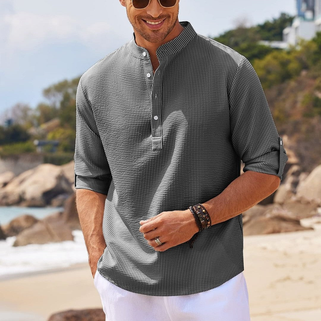 Men's Long Sleeve Stand Collar Solid Color Shirt Mens Clothing