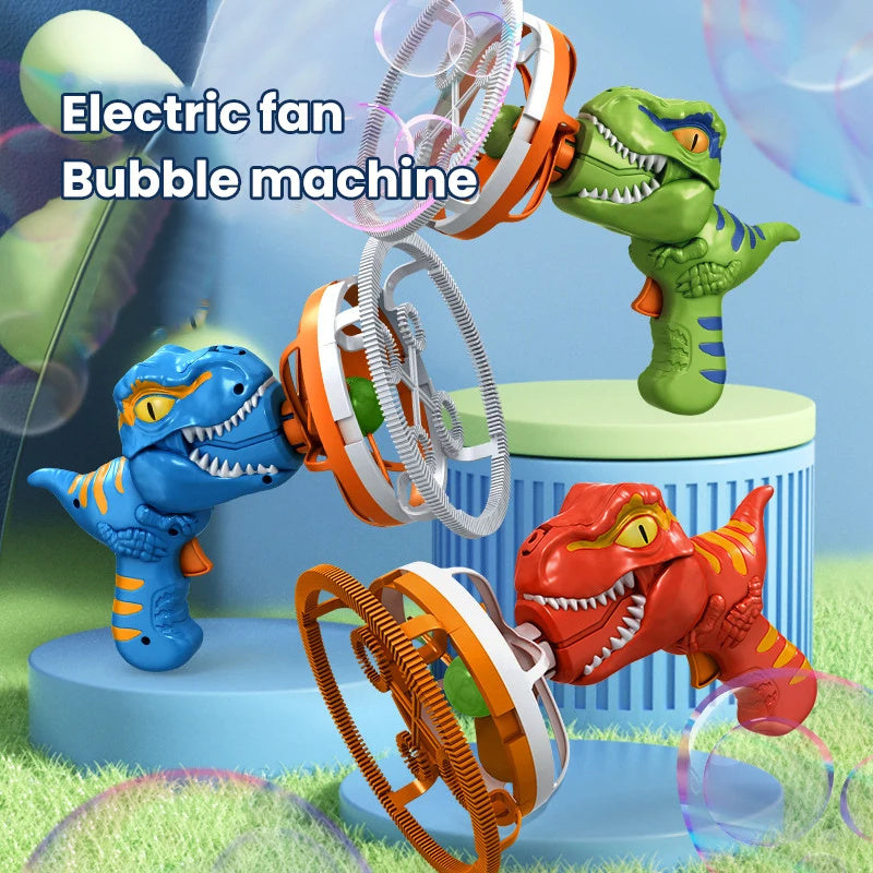 Dinosaur Bubble Machine Toy for Kids - Handheld Bubble Gun with Fan