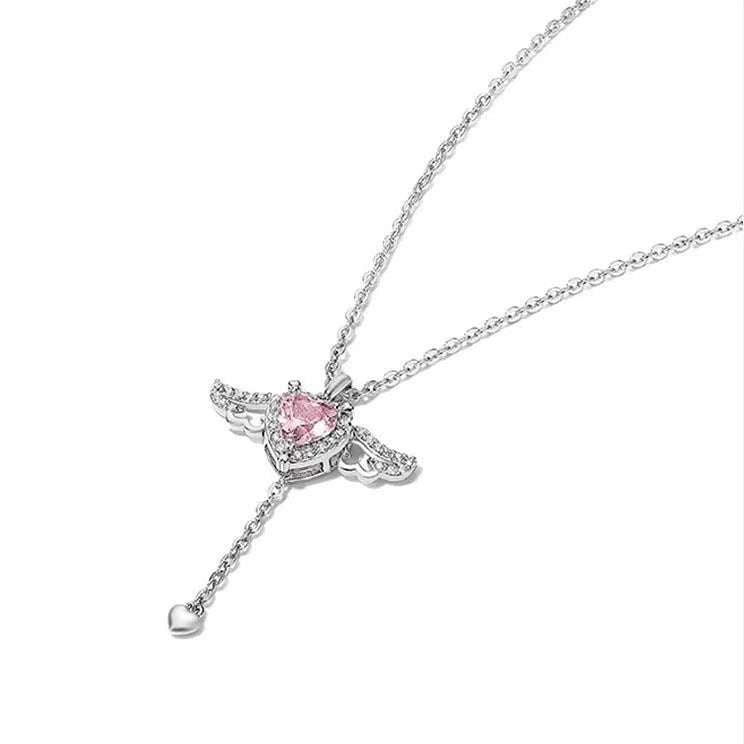 Cupid Heart Angel Wings Tassel Necklace - Clavicle Chain - Minihomy