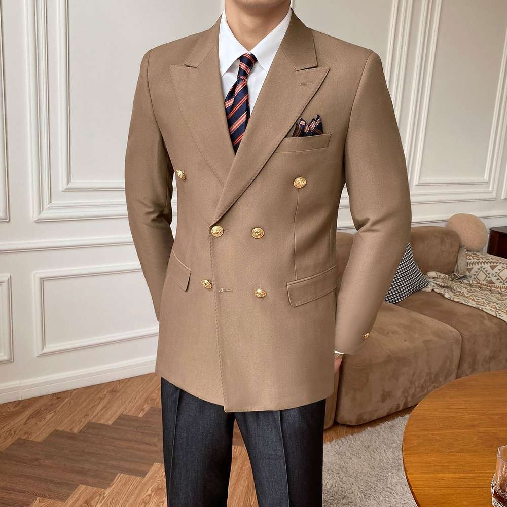 Double Breasted Suit Jacket Men Casual Slim - Minihomy