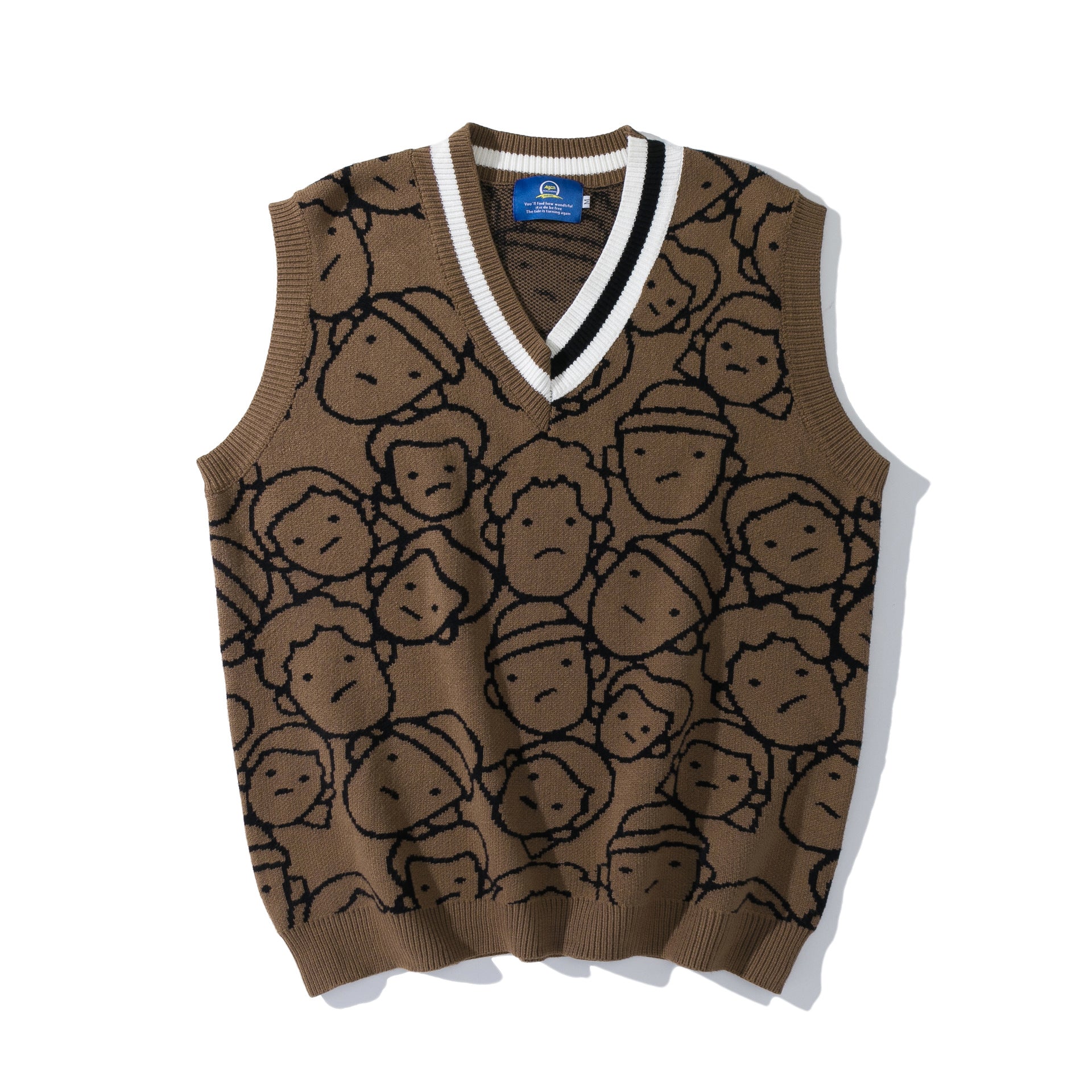 Knit Sweater Couple Printing Sleeveless Sweater Men: Vintage Comfort for Every Season