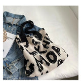 Letter Printed Knit Bag Shopping Shoulder Bag Large Capacity Handbag