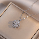 Women's Rotating Zircon Four-leaf Clover Titanium Steel Necklace Copper Pendant