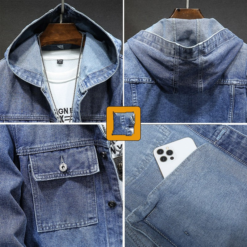 Hooded Denim Jacket Men's Spring - Minihomy