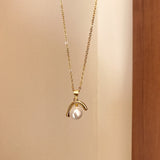 S925 Sterling Silver Light Luxury Inverted J-shaped Pearl Necklace Women