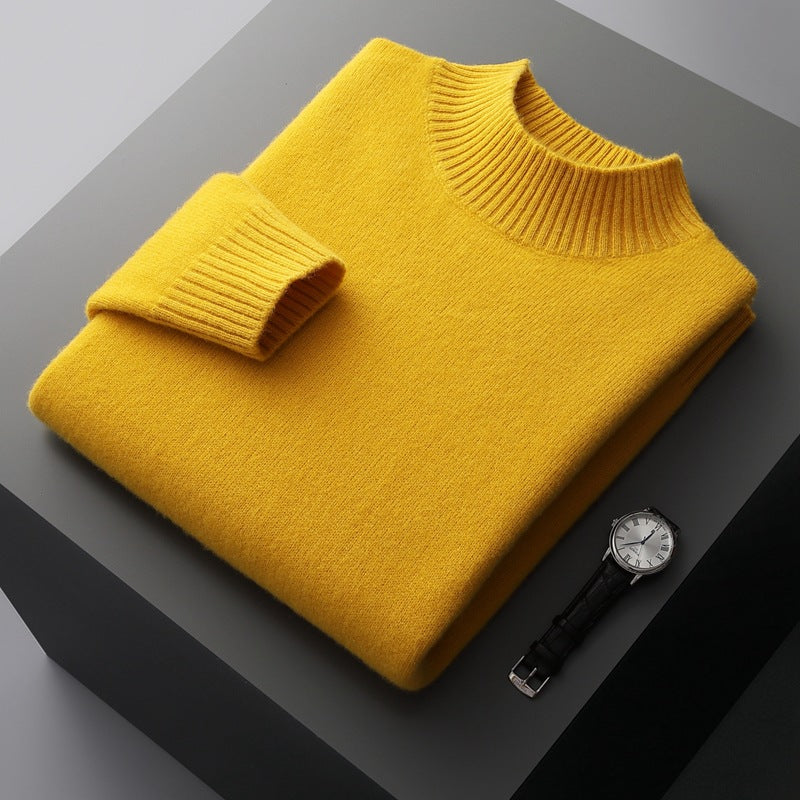 Mock Neck Sweater Men's Knitted Shirt - Pure Wool