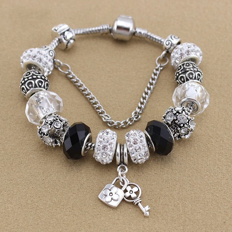 Fashion Big Hole Glass Bead Key Pendant Beaded Bracelet