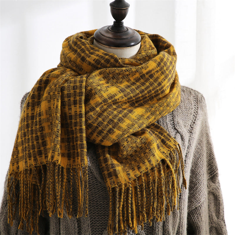 Women's Thickened Warm Tassel Plaid Cashmere Scarves