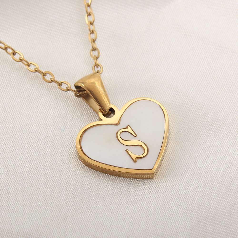 26 Letter Heart-shaped Necklace White Shell Love Clavicle Chain Necklace For Women - Minihomy