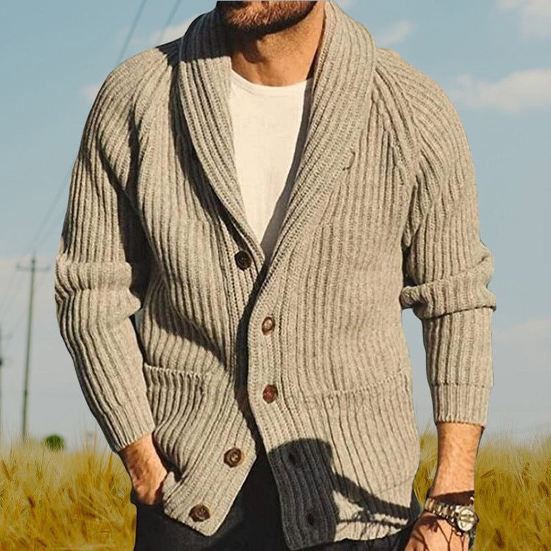 Men's Knit Cardigan Sweater - Long Sleeve Button-Up with Pockets