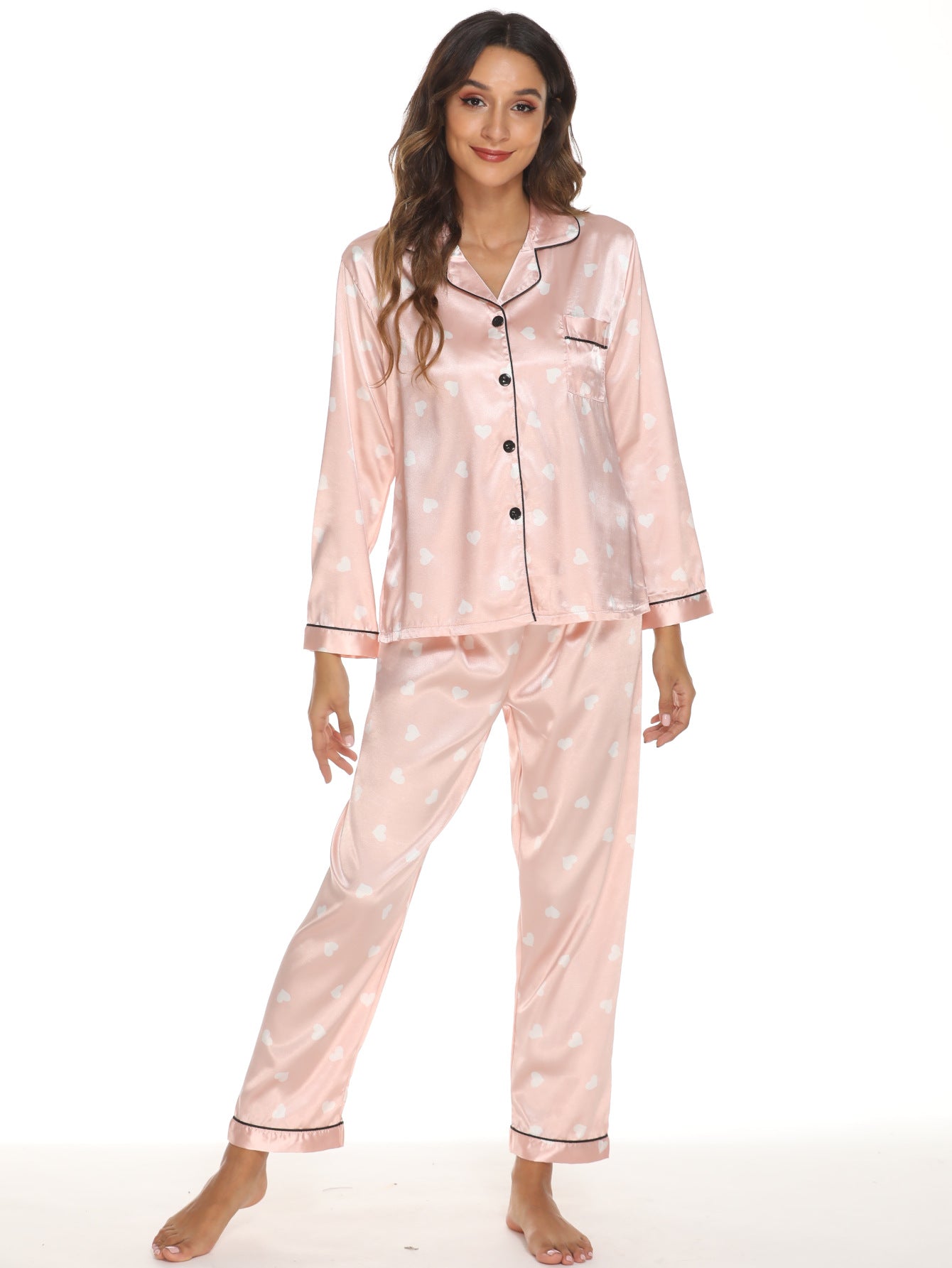 Two-piece Stretch Satin Home Wear Pajamas Women