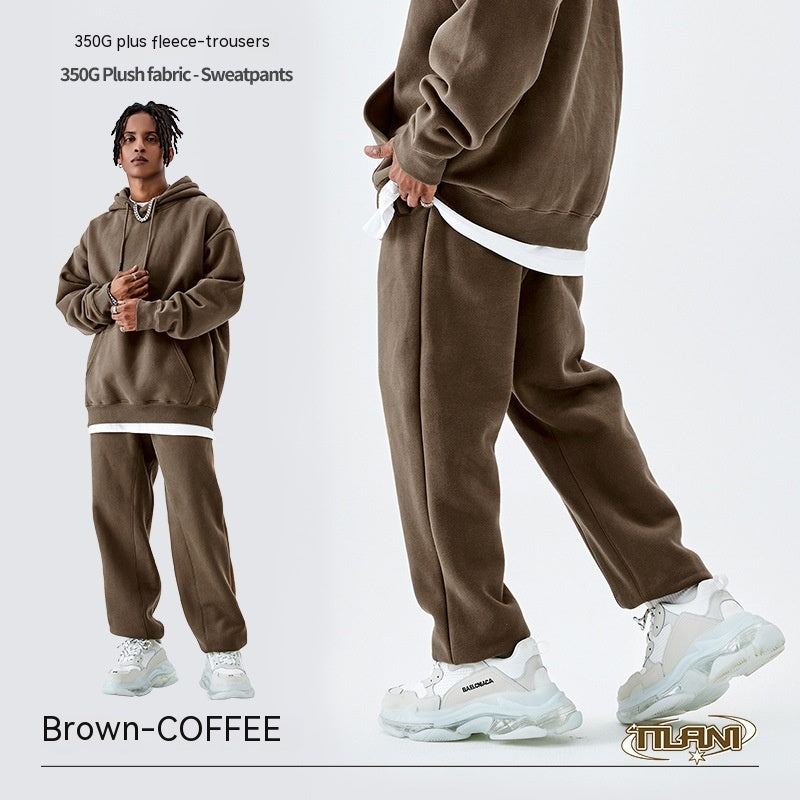 Fleece-lined Thick Loose Solid Color Sweatpants