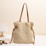 Large Knitted Straw Tote Bag: Oversized Drawstring Shoulder Handbag