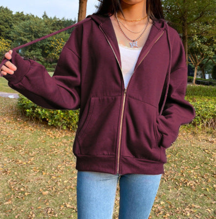 Brown Aesthetic Hoodies Women Zip Up Sweatshirt Hooded