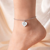 Peach Heart Pendant Anklet Silver Stainless Steel