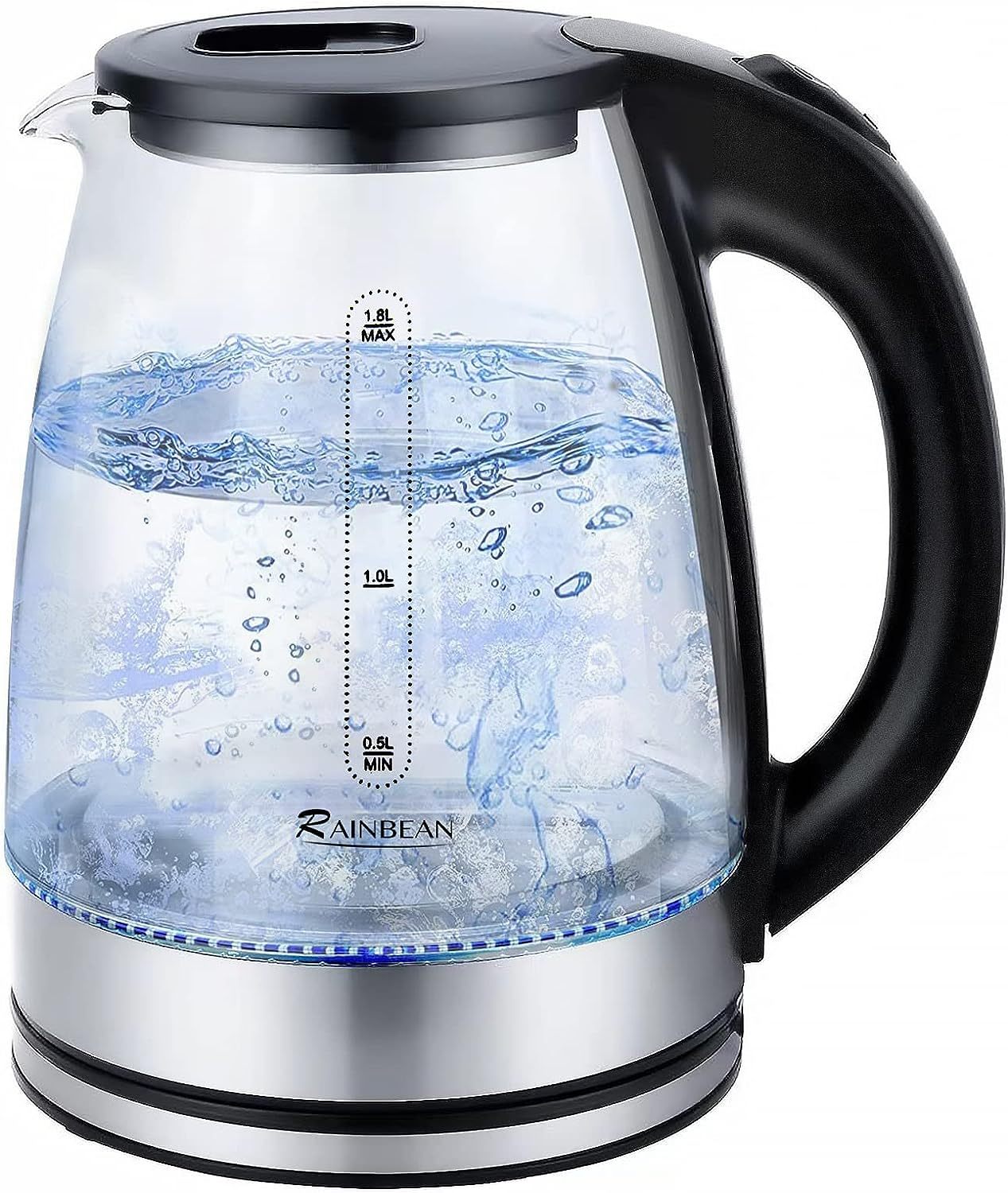 Electric Kettle Water Boiler, 1.8L Electric Tea Kettle, Wide Opening Hot Water Boiler With LED Light, Auto Shut-Off & Boil Dry Protection, Glass Black - Minihomy