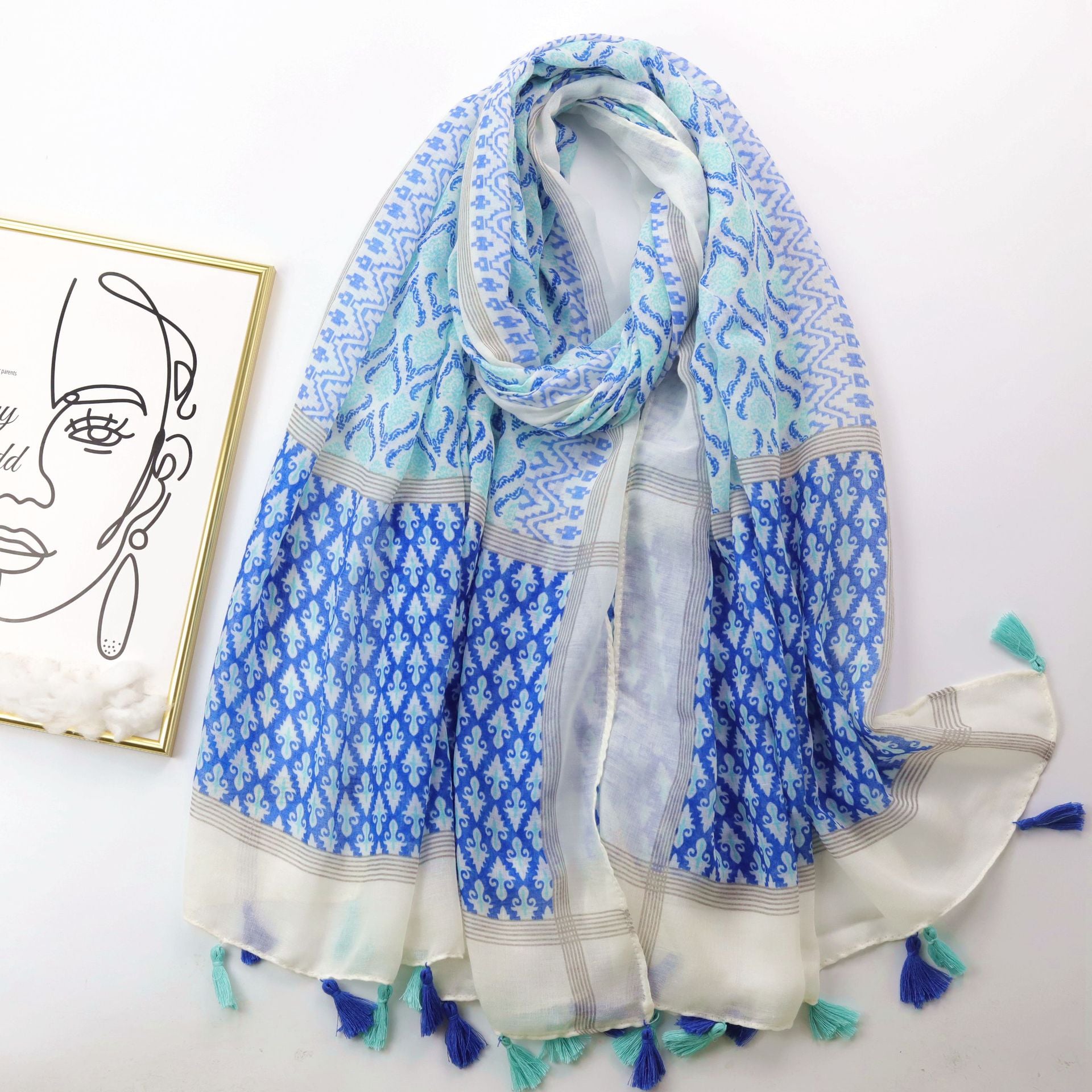 Baroque Geometric Printed Silk Scarf - Minihomy