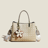 Fashionable Printed Tote Bag with Flower Pendant - Large-Capacity Shoulder Bag for Women