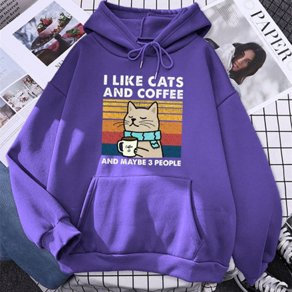 I Like Cats And Coffee Printed Women Hoody - Minihomy