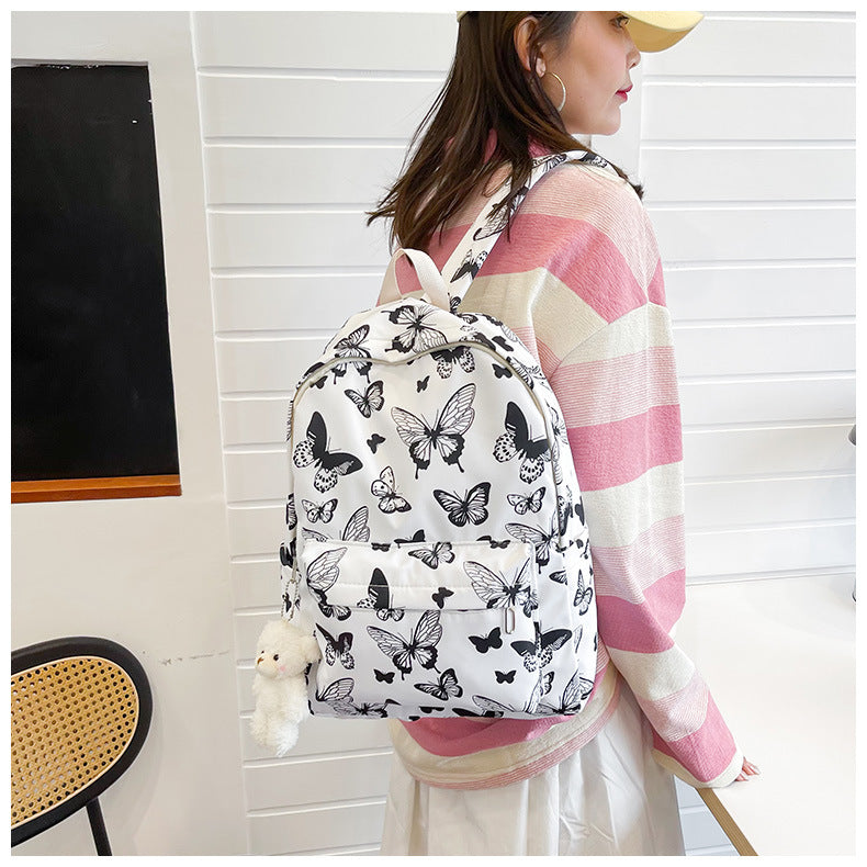 Butterfly Pattern Korean High School Student Backpack Women Without Pendant - Minihomy