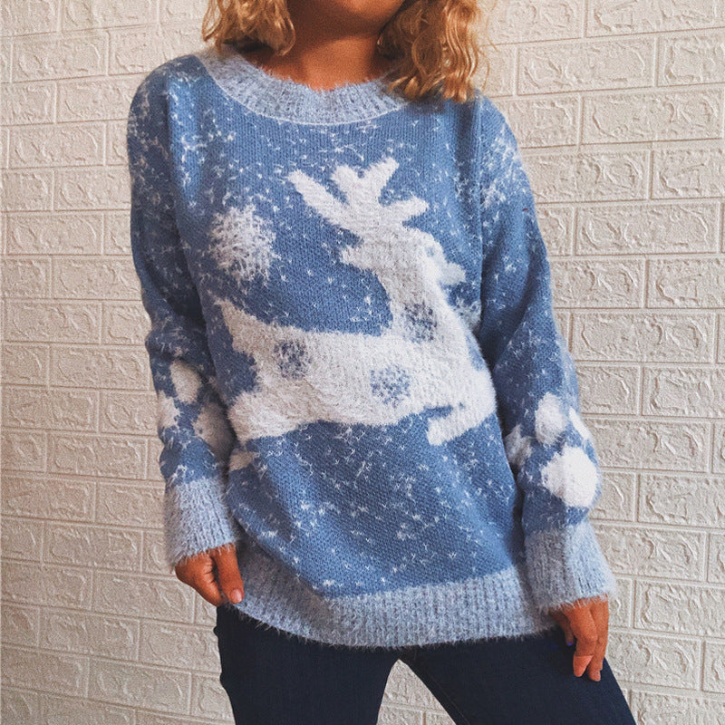 Fawn Snowflake Round Neck Knitted Pullover